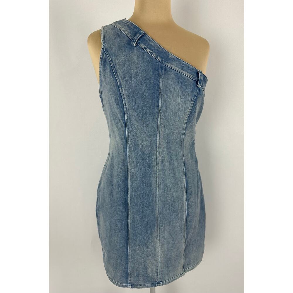 MAC Collection Size Large Asymmetrical Denim Jean Mini Dress Cyber Y2K Revival